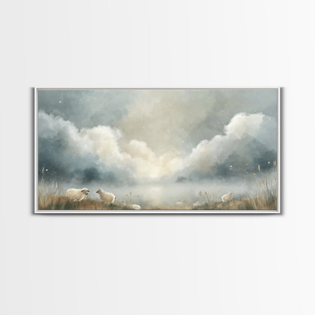 Silent Flock Light – Framed Canvas Print – Christian Wall Art – Christian Art Canvas – Christian Art – Subtle Christian Art – Christmas Art