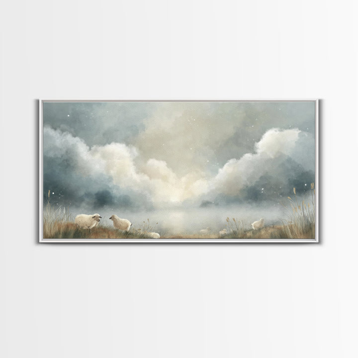 Silent Flock Light – Framed Canvas Print – Christian Wall Art – Christian Art Canvas – Christian Art – Subtle Christian Art – Christmas Art