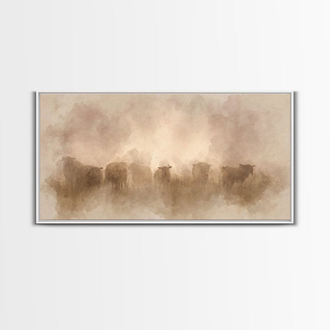 Dawnwatch Sheep – Framed Canvas Print – Christian Art Canvas – Christian Wall Art – Christian Christmas Art – Christian Decor – Moody Chris