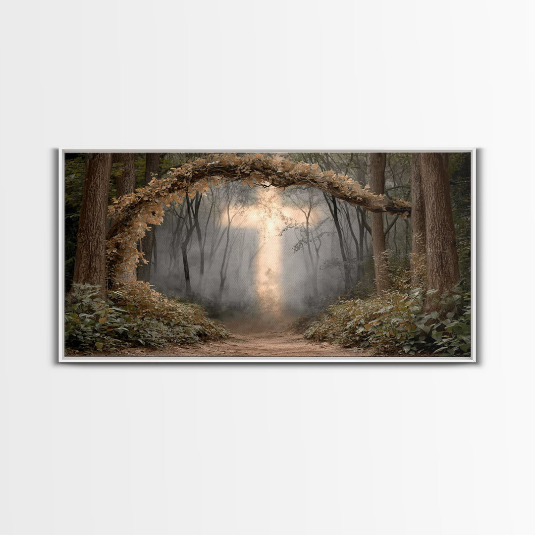 Forest Cross Glow – Framed Canvas Print – Christian Art Canvas – Christian Art – Christian Wall Art – Christian Decor – Christian Gift Idea
