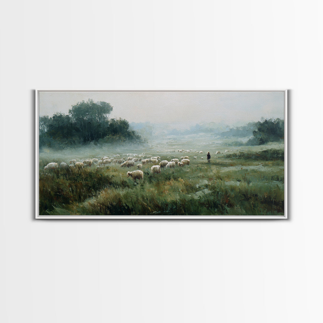 Meadow Of Peace | Framed Canvas Print | Christian Wall Art | Christian Art Canvas | Jesus Painting | Christian Christmas Art | Christian De