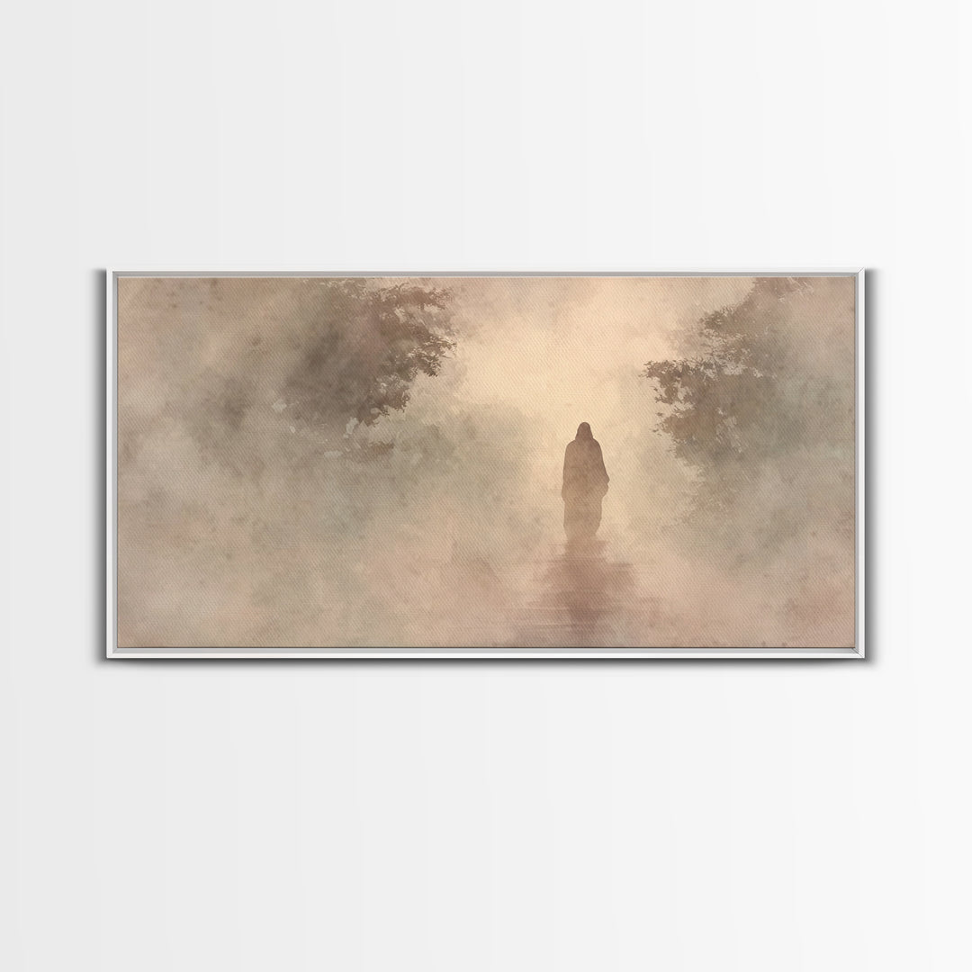 Misty Faith Walk – Framed Canvas Print – Christian Art Canvas – Jesus Painting – Christian Wall Art – Christian Gift Ideas – Christmas Art