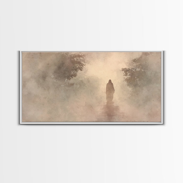 Misty Faith Walk – Framed Canvas Print – Christian Art Canvas – Jesus Painting – Christian Wall Art – Christian Gift Ideas – Christmas Art