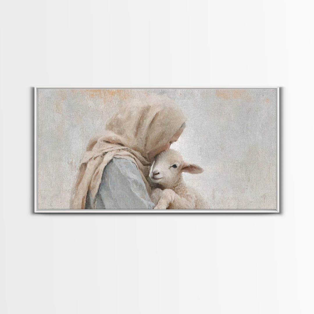 Tender Shepherd Love, Framed Canvas Print, Christian Art Canvas, Christian Wall Art, Jesus Painting, Christian Christmas Art, Christian Dec