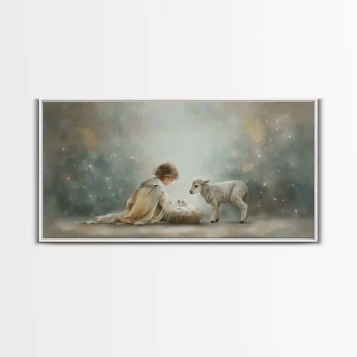 Starry Manger Peace – Framed Canvas Print – Christian Art Canvas – Christian Wall Art – Jesus Painting – Christian Christmas Art – Christia