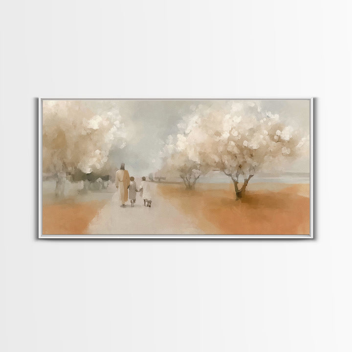 Blossom Walk – Framed Canvas Print – Christian Wall Art – Christian Art Canvas – Jesus Painting – Christian Gift Ideas – Modern Christian A