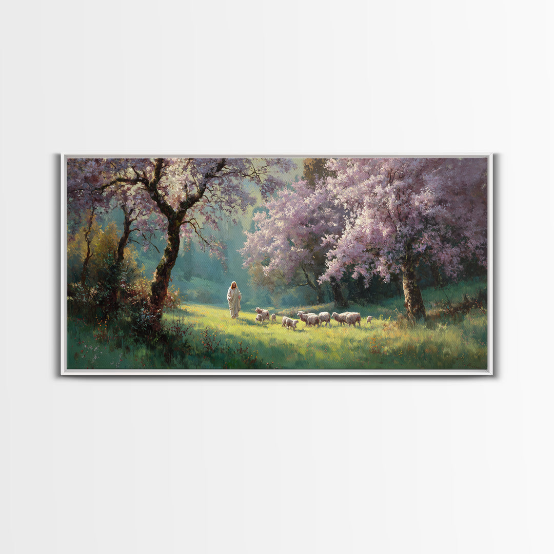Sacred Pasture – Framed Canvas Print – Christian Wall Art – Christian Art Canvas – Jesus Painting – Christian Christmas Art – Christian Dec