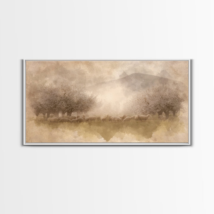 Meadow Of Peace , Framed Canvas Print, Christian Wall Art, Christian Art Canvas, Christmas Art Prints, Christian Christmas Art, Christian P
