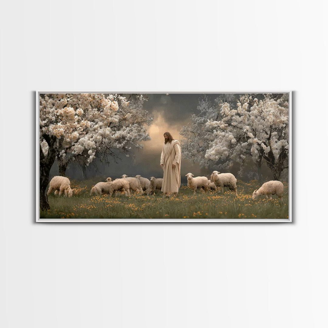 Shepherds Of Light – Framed Canvas Print – Christian Wall Art – Jesus Painting – Christian Art Canvas – Pastoral Scenery – Christian Christ