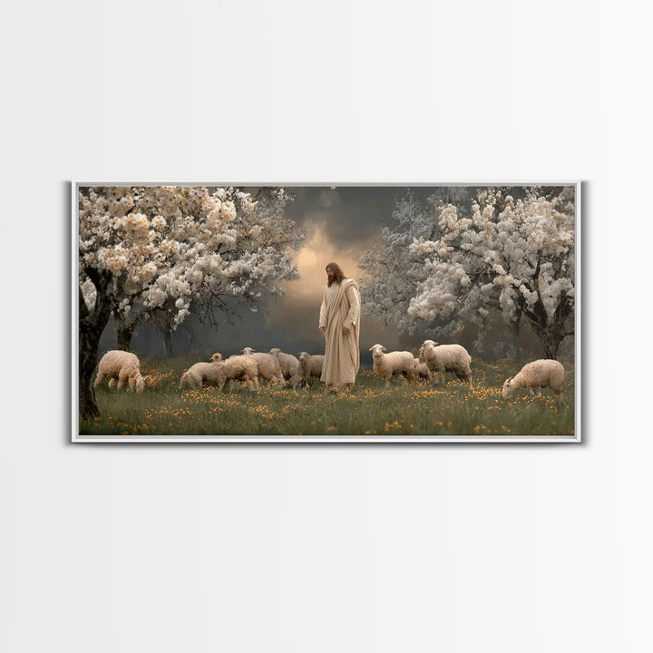 Shepherds Of Light – Framed Canvas Print – Christian Wall Art – Jesus Painting – Christian Art Canvas – Pastoral Scenery – Christian Christ