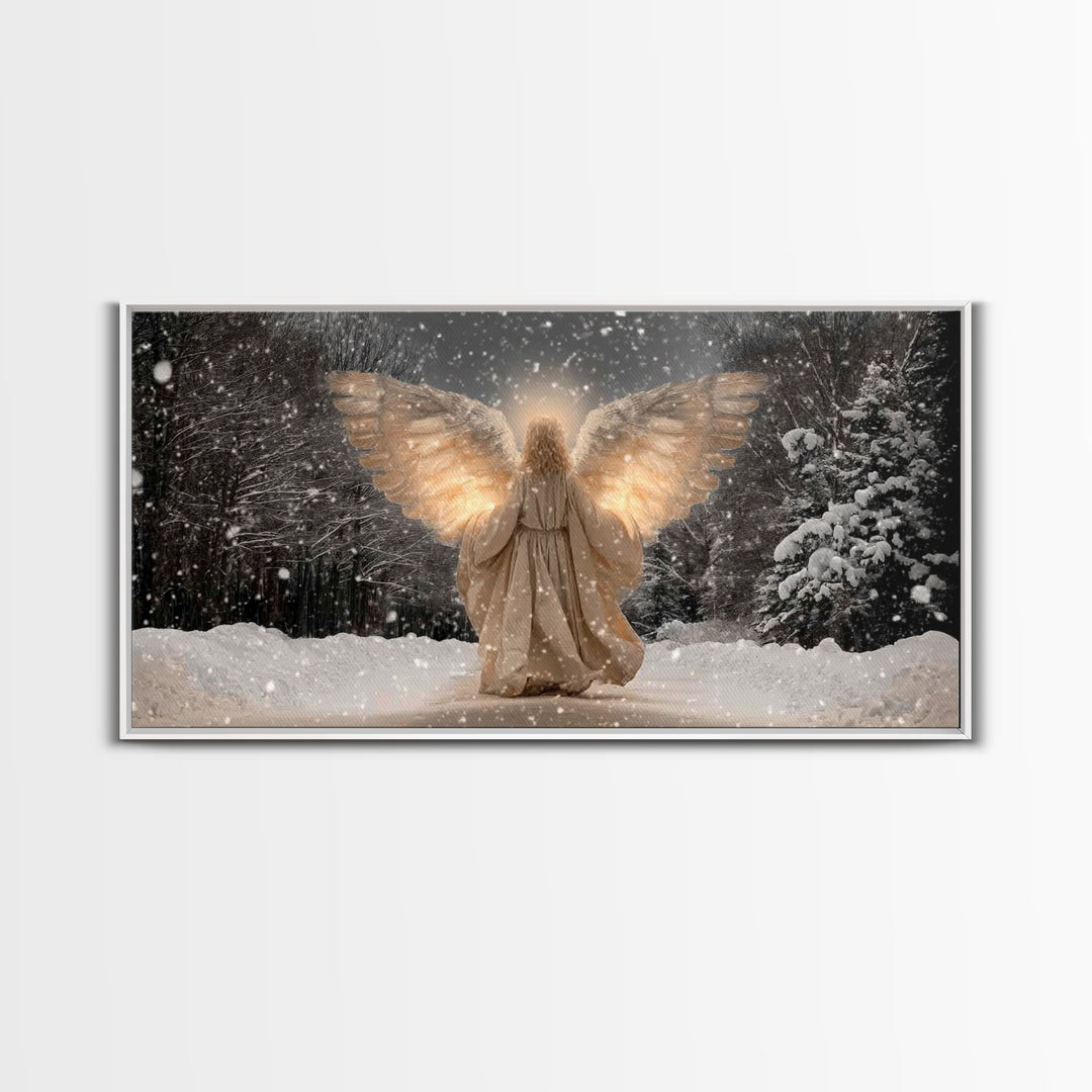 Winter Guardian – Framed Canvas Print – Christian Wall Art – Christian Art Canvas – Angel Art – Christmas Art – Christian Decorations