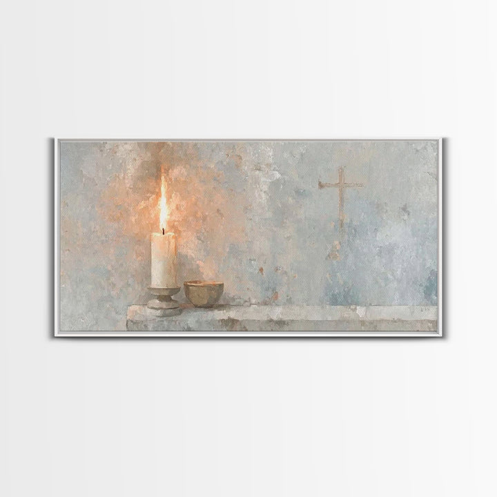 Sacred Candle Grace – Framed Canvas Print – Christian Wall Art – Christian Art Canvas – Minimalist Christian Art – Christian Decor – Subtle