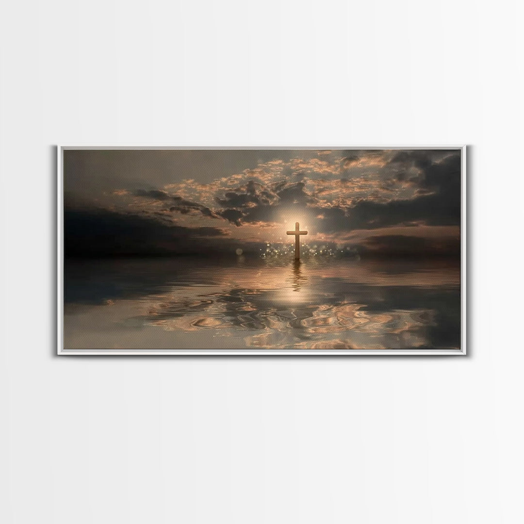 Cross Of Dawn – Framed Canvas Print – Christian Art Canvas – Christian Wall Art – Moody Christian Art – Christmas Art – Christian Decoratio