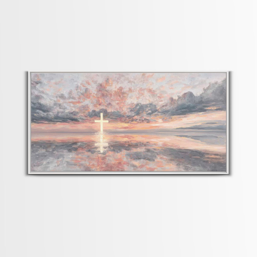 Rose Dawn Cross – Framed Canvas Print – Christian Art Canvas – Christian Wall Art – Modern Christian Art – Christmas Art – Christian Gift I