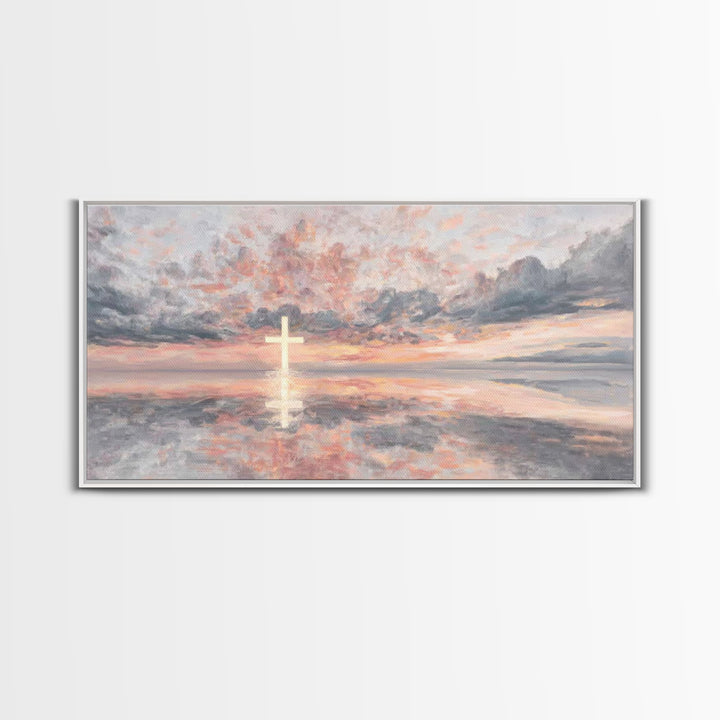 Rose Dawn Cross – Framed Canvas Print – Christian Art Canvas – Christian Wall Art – Modern Christian Art – Christmas Art – Christian Gift I