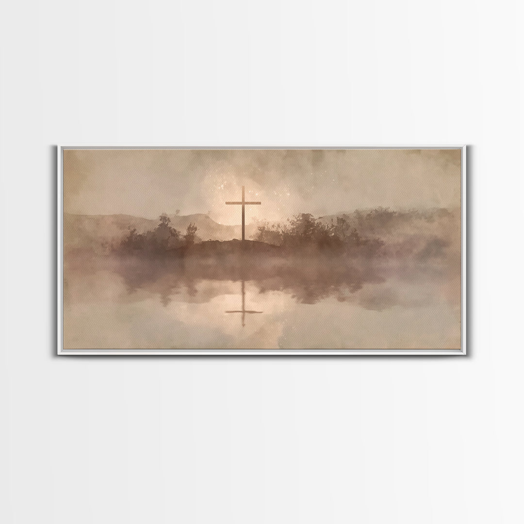 Misty Hill Cross | Framed Canvas Print | Christian Art Canvas | Moody Christian Art | Christian Wall Art | Christmas Art | Christian Decora