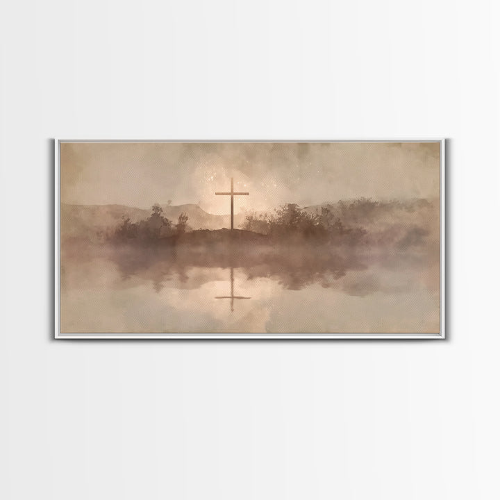 Misty Hill Cross | Framed Canvas Print | Christian Art Canvas | Moody Christian Art | Christian Wall Art | Christmas Art | Christian Decora