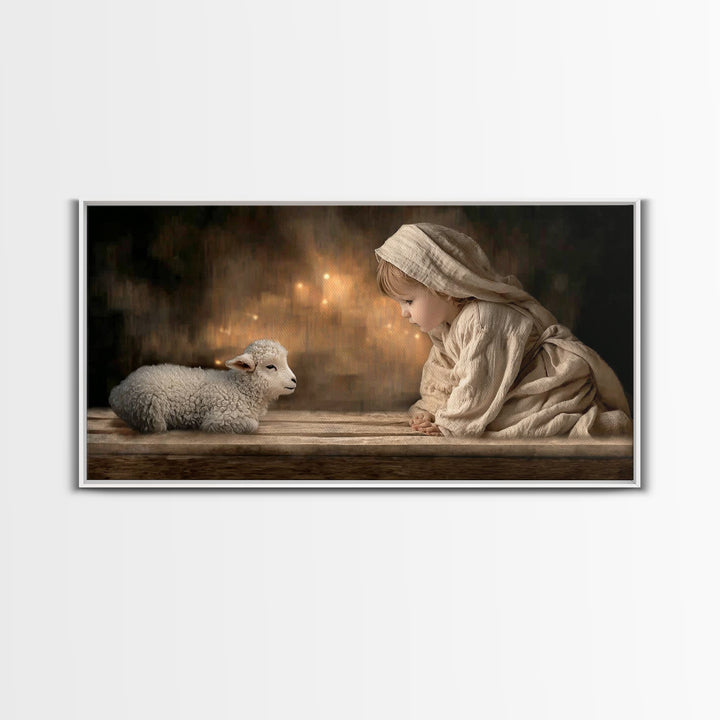 Gentle Nativity Gaze – Framed Canvas Print – Christian Wall Art – Christian Art Canvas – Jesus Painting – Christian Christmas Art