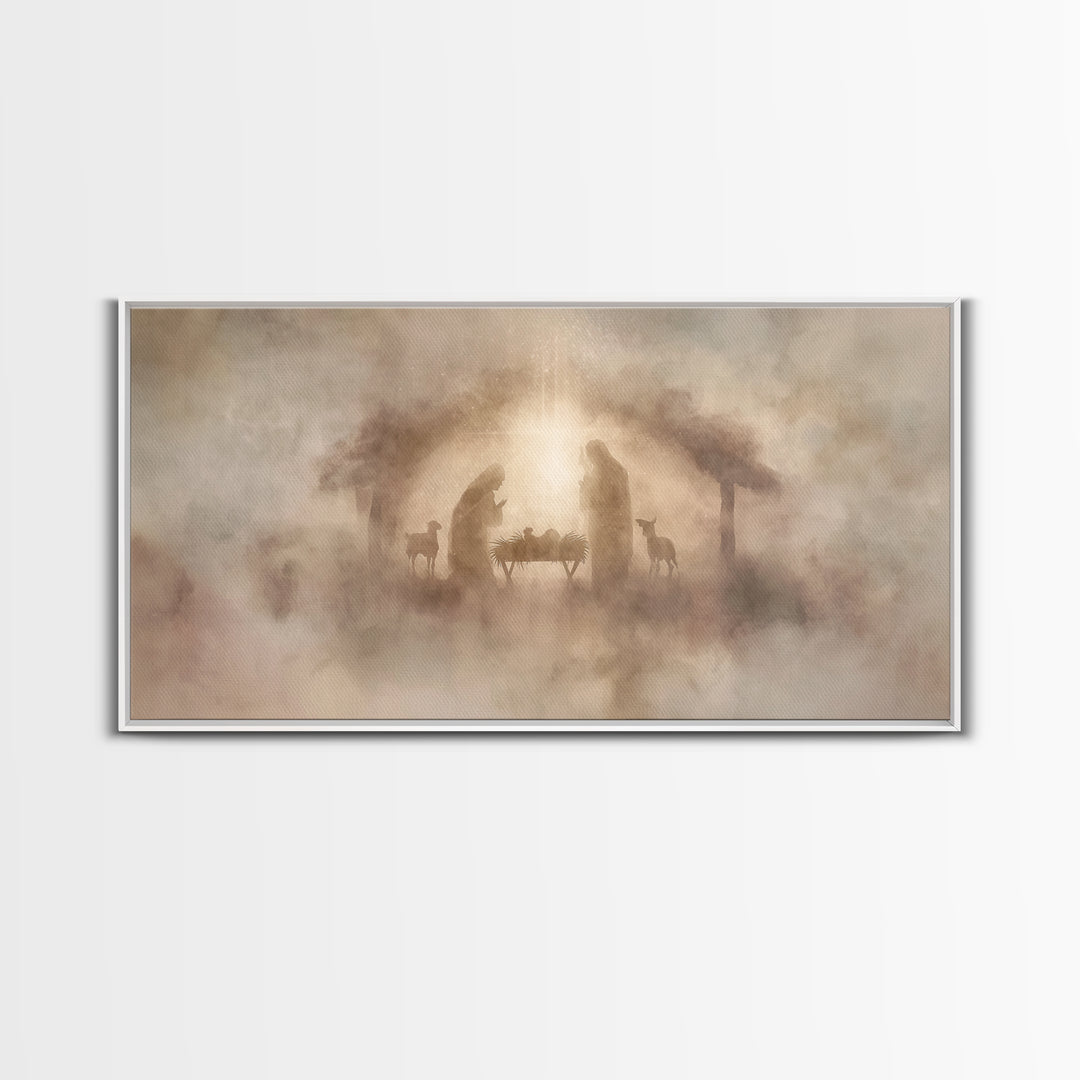 Holy Night Hush – Framed Canvas Print – Christmas Wall Art – Christian Art Canvas – Christian Christmas Art – Jesus Painting
