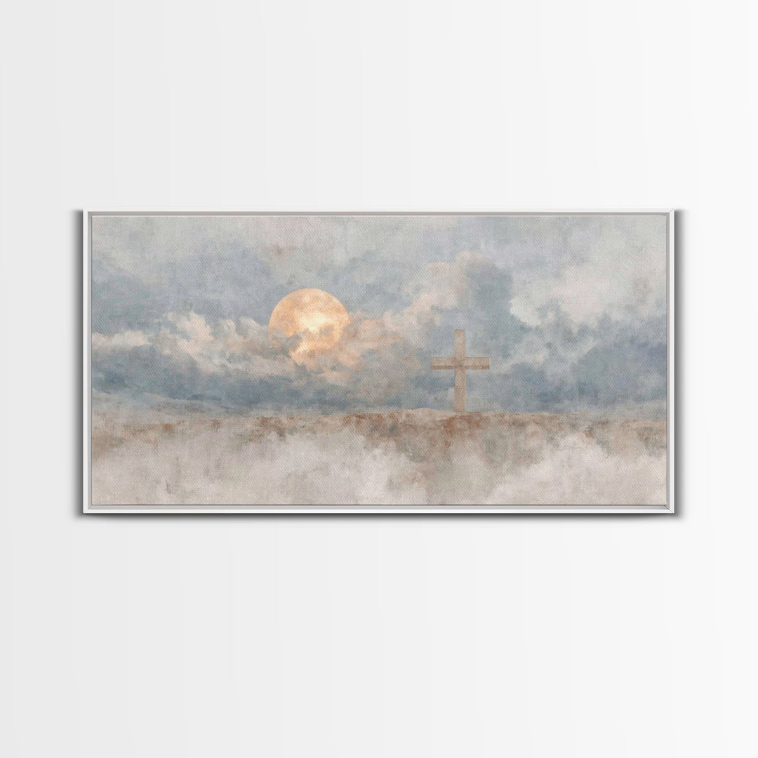 Moonlit Salvation – Framed Canvas Print – Christian Wall Art – Christian Art Canvas – Christian Art – Modern Christian Art