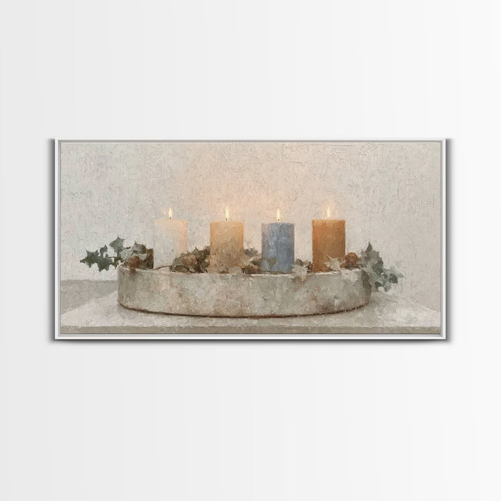 Winter Candle Peace – Framed Canvas Print – Christian Art Canvas – Christian Wall Art – Christmas Art – Christian Christmas Decorations – C