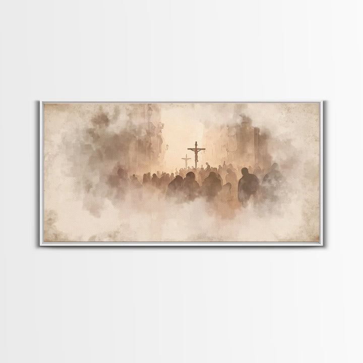 Silent Reverence, Framed Canvas Print, Christian Wall Art, Christian Art Canvas, Christian Christmas Art, Subtle Christian Art, Vintage Chr