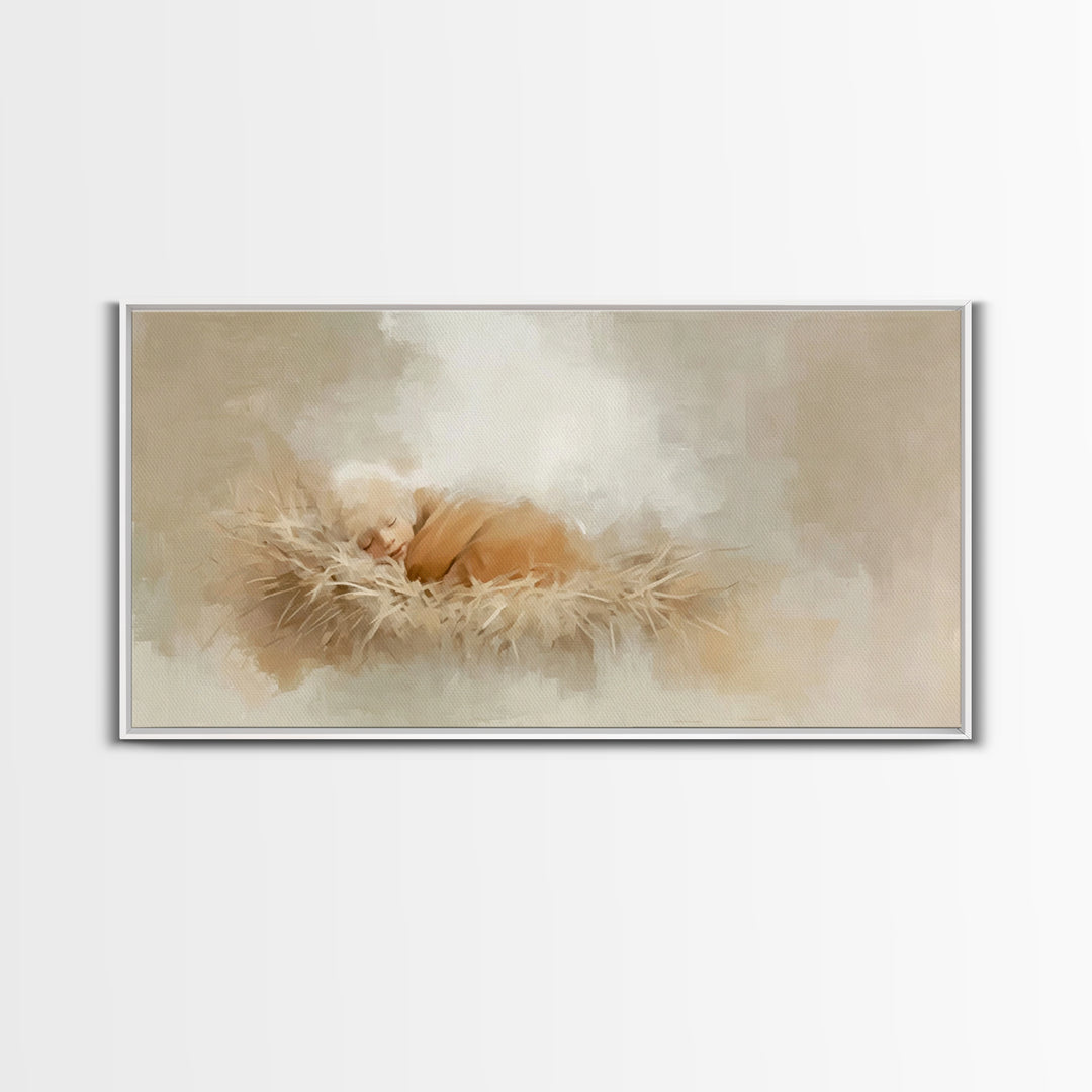 Gentle Nativity Glow – Framed Canvas Print – Christian Christmas Art – Christian Wall Art – Jesus Painting – Christmas Canvas Wall Art – Ch