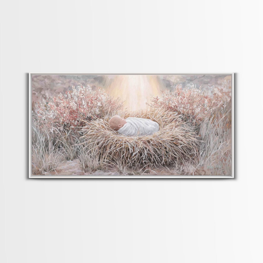 Sacred Straw Cradle – Framed Canvas Print – Christian Art Print – Christmas Art – Christian Wall Art – Jesus Painting – Christian Christmas