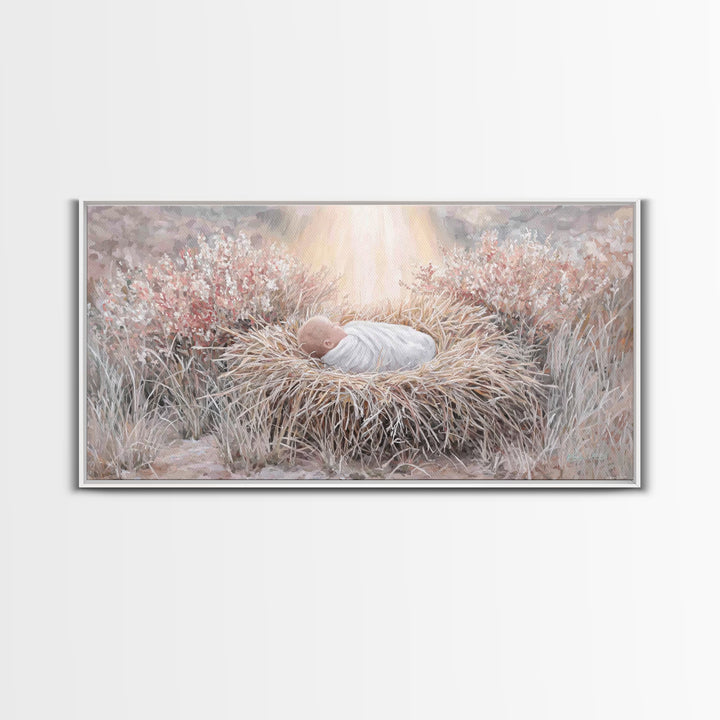 Sacred Straw Cradle – Framed Canvas Print – Christian Art Print – Christmas Art – Christian Wall Art – Jesus Painting – Christian Christmas