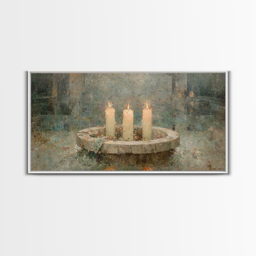 Evening Advent Glow – Framed Canvas Print – Christmas Art – Christian Art Canvas – Christian Christmas Decor – Christmas Wall Art – Moody C
