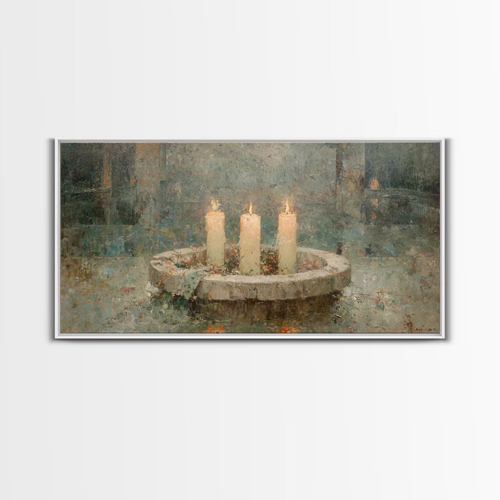 Evening Advent Glow – Framed Canvas Print – Christmas Art – Christian Art Canvas – Christian Christmas Decor – Christmas Wall Art – Moody C