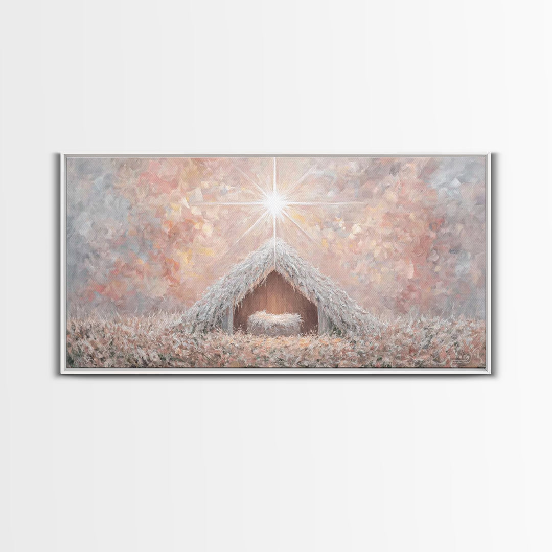 Glory In The Stable – Framed Canvas Print – Christian Wall Art – Christian Christmas Art – Christmas Art Work – Christian Art Canvas – Jesu