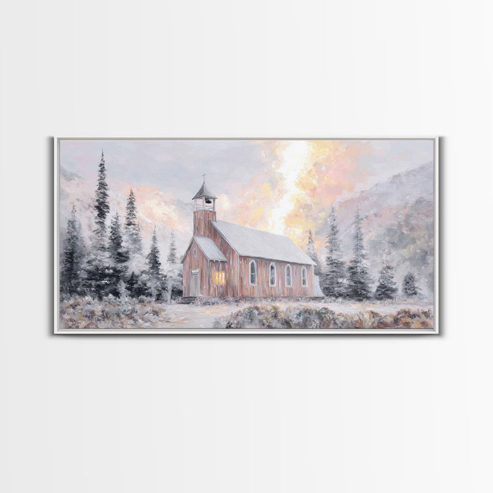 Frosted Sanctuary, Framed Canvas Print, Christian Wall Art, Christmas Art Work, Christian Christmas Art, Christian Art Canvas