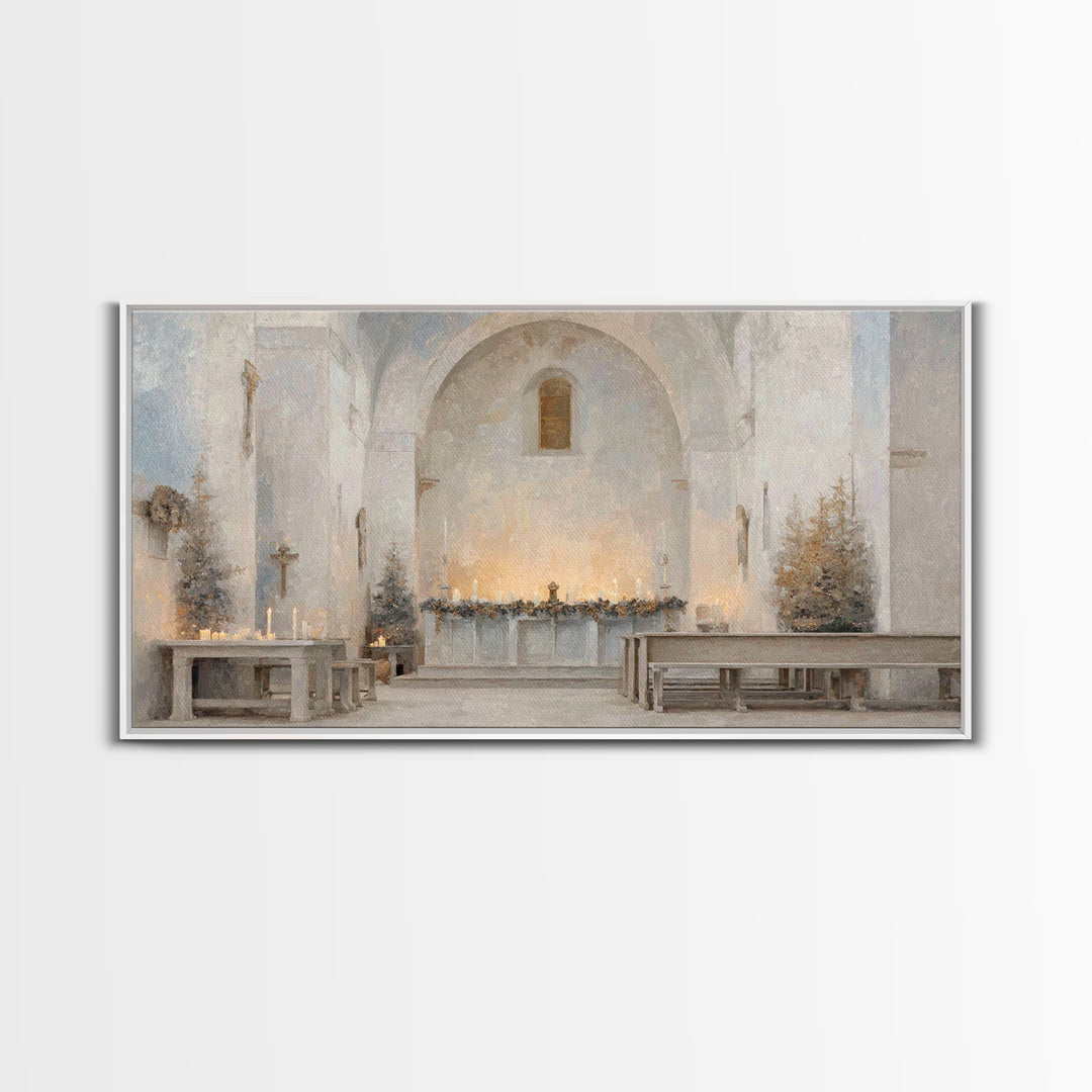 Winter Chapel Light – Framed Canvas Print – Christian Wall Art – Christian Art Canvas – Christmas Art – Christian Christmas Decor – Unique