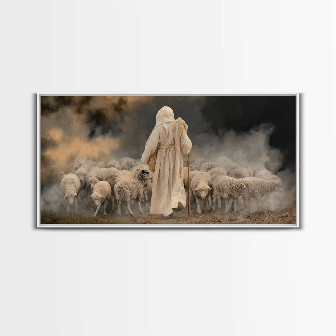 Pasture Keeper – Framed Canvas Print – Jesus Painting – Christian Wall Art – Christian Art Canvas – Large Christian Painting – Christian Gi