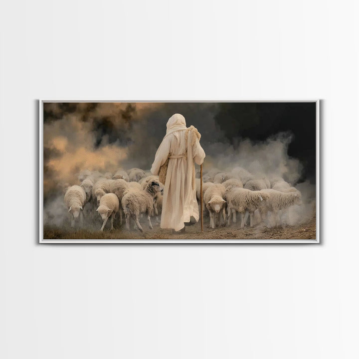 Pasture Keeper – Framed Canvas Print – Jesus Painting – Christian Wall Art – Christian Art Canvas – Large Christian Painting – Christian Gi