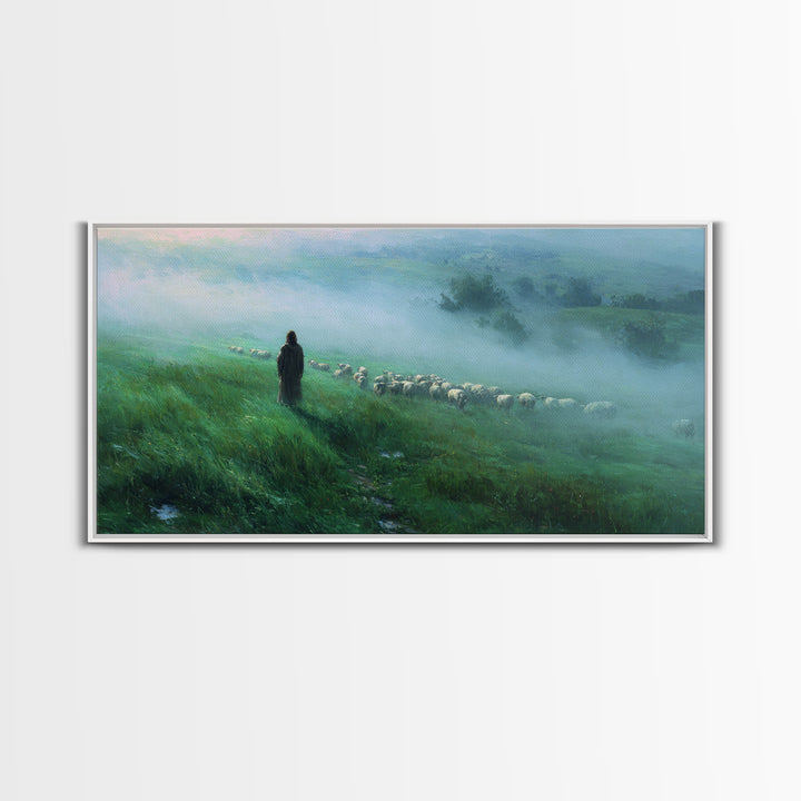 Morning Shepherd – Framed Canvas Print – Christian Art Canvas – Christian Wall Art – Jesus Painting – Christian Art Prints – Moody Christia