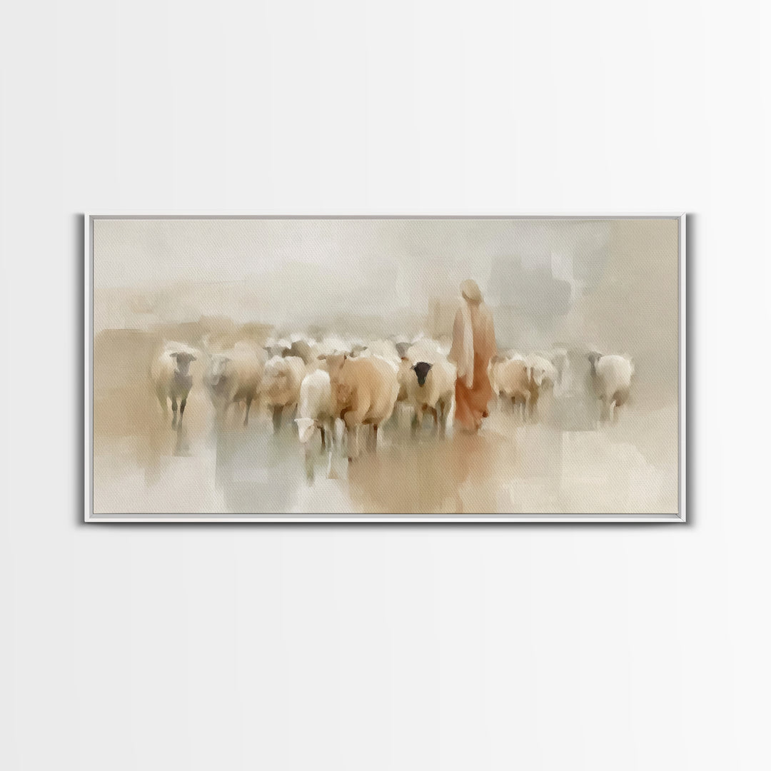 Tender Shepherd – Framed Canvas Print – Jesus Canvas Art – Christian Wall Art – Christian Art Canvas – Christian Art – Large Christian Pain