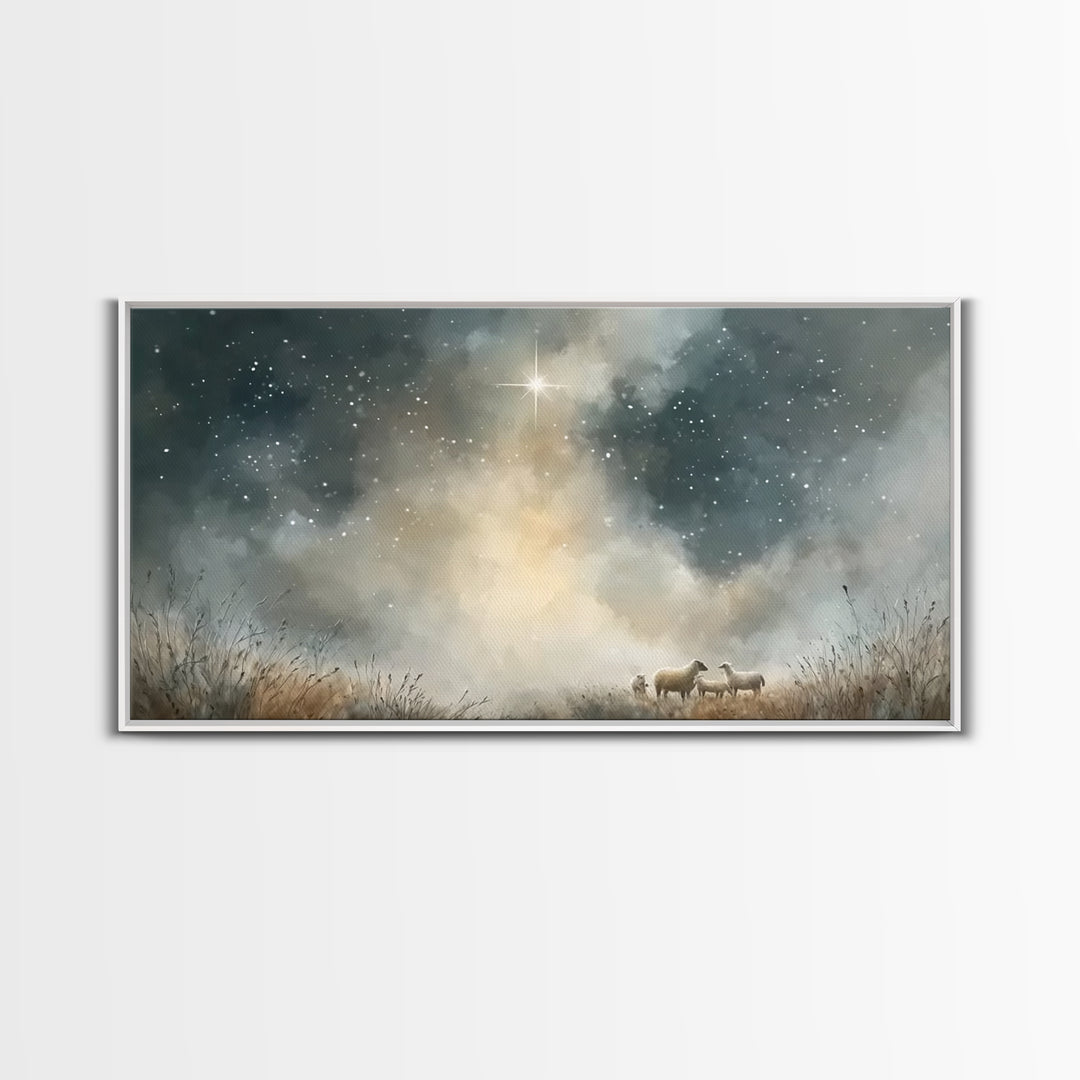 Heavenly Starrise – Framed Canvas Print – Christmas Wall Art – Christian Art Canvas – Christian Christmas – Jesus Christmas Art