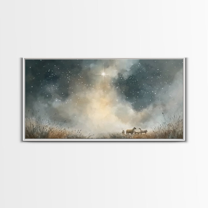 Heavenly Starrise – Framed Canvas Print – Christmas Wall Art – Christian Art Canvas – Christian Christmas – Jesus Christmas Art