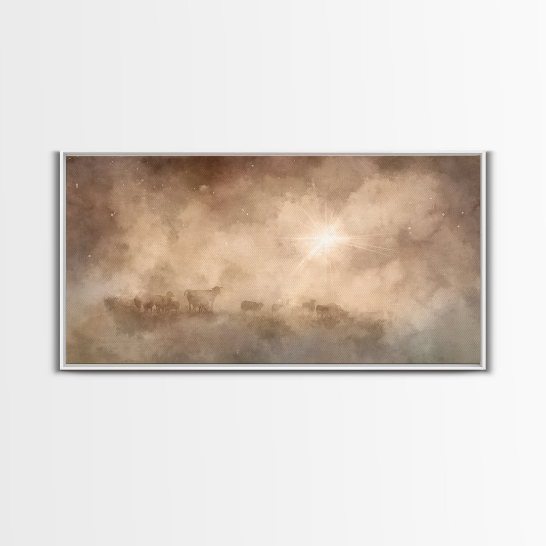 Silent Glory – Framed Canvas Print – Christian Art Canvas – Christian Wall Art – Moody Christmas Art – Christian Christmas