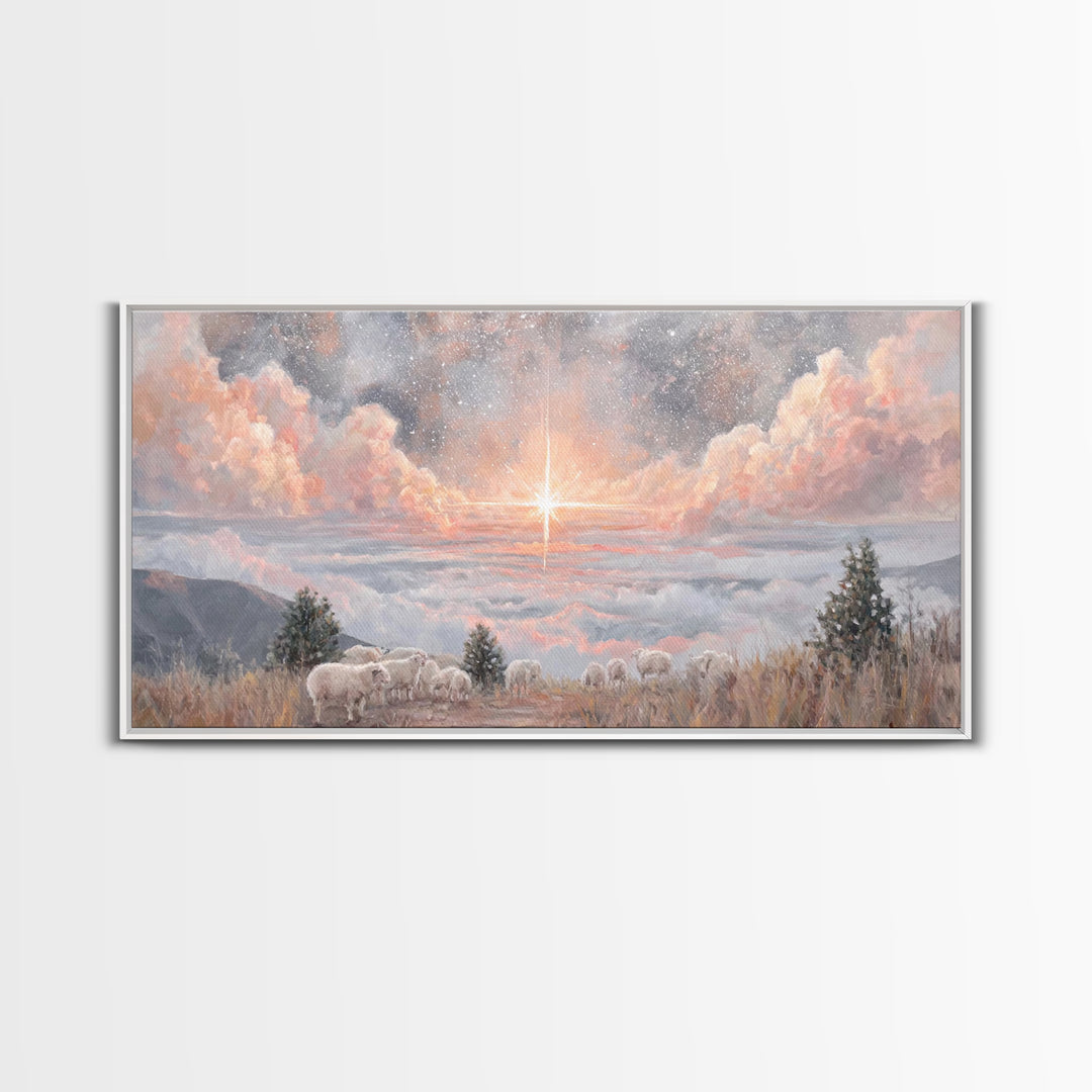 Shepherds’ Field Light – Framed Canvas Print – Christian Christmas Art – Christian Art Canvas – Retro Christmas Art – Christian Decorations