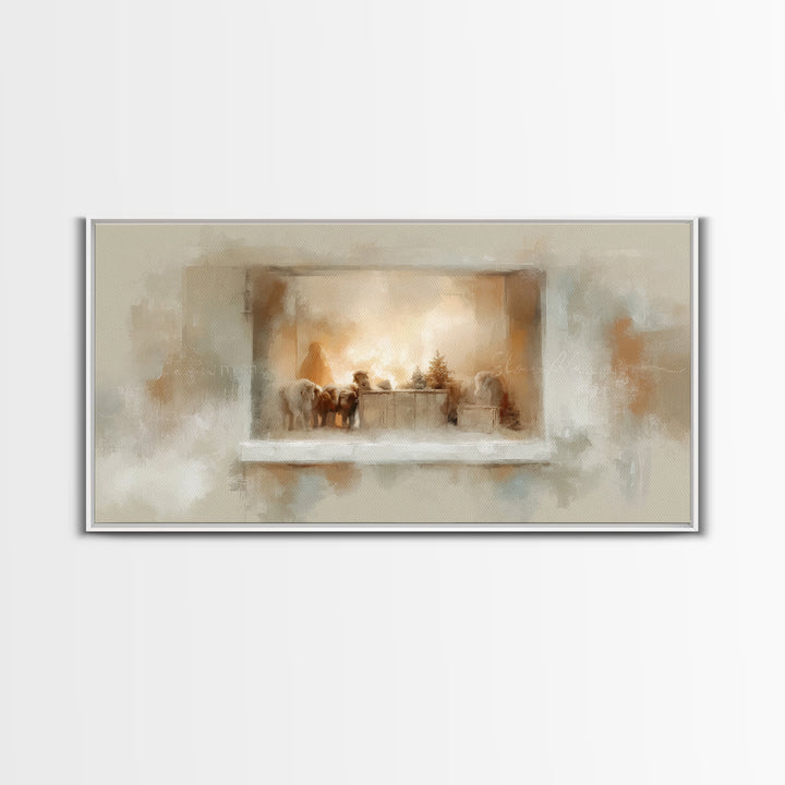 Nativity Window Glow – Framed Canvas Print – Christmas Art – Christian Christmas Decor – Christian Wall Art – Jesus Christmas Art – Christm