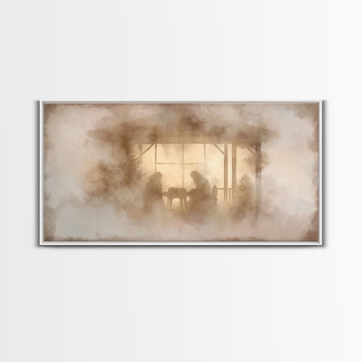 Holy Night Cottage, Framed Canvas Print, Christian Christmas Art, Christmas Wall Art, Christian Art Canvas, Birth Of Jesus Painting, Christ