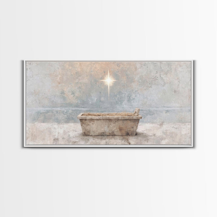 Manger Peace | Framed Canvas Print | Christian Christmas Art | Christian Wall Art | Jesus Painting | Christian Art Canvas | Christian Decor