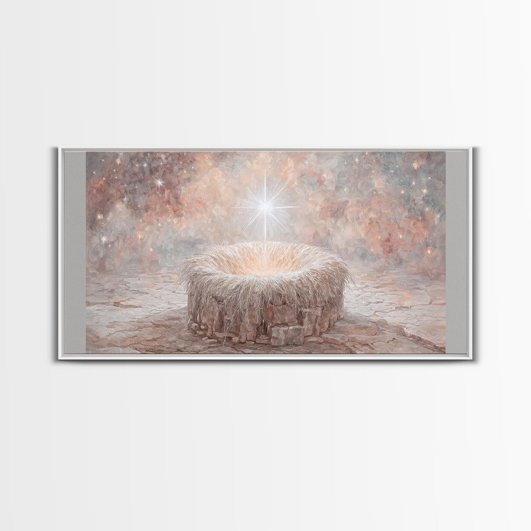 Celestial Cradle | Framed Canvas Print | Christian Christmas Art | Christian Decor | Christian Art Canvas | Christian Wall Art | Jesus Pain