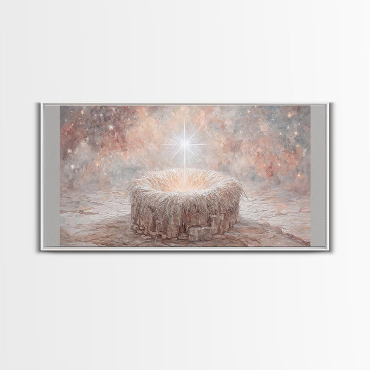 Celestial Cradle | Framed Canvas Print | Christian Christmas Art | Christian Decor | Christian Art Canvas | Christian Wall Art | Jesus Pain