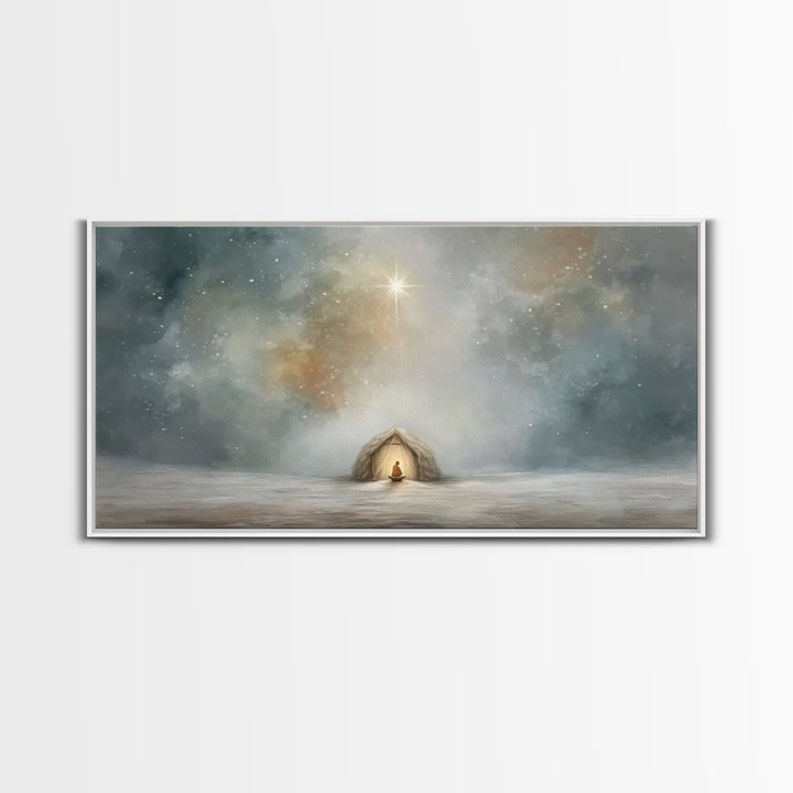 Divine Arrival | Framed Canvas Print | Christian Art Canvas | Christian Wall Art | Jesus Painting | Christian Christmas Art | Christian Dec
