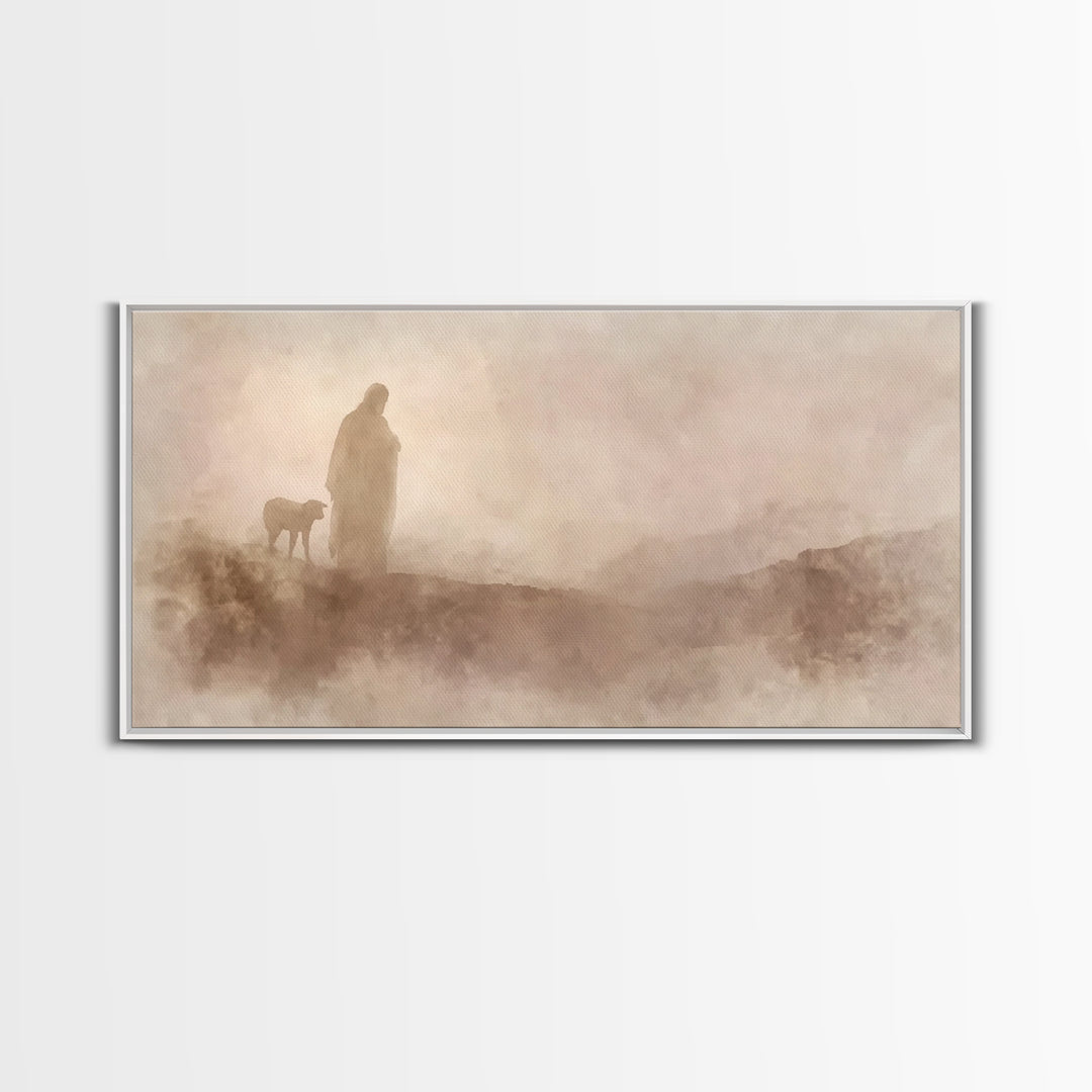 Silent Footsteps | Framed Canvas Print | Christian Wall Art | Christian Art Print | Jesus Painting | Christmas Art | Christian Decor | Fait
