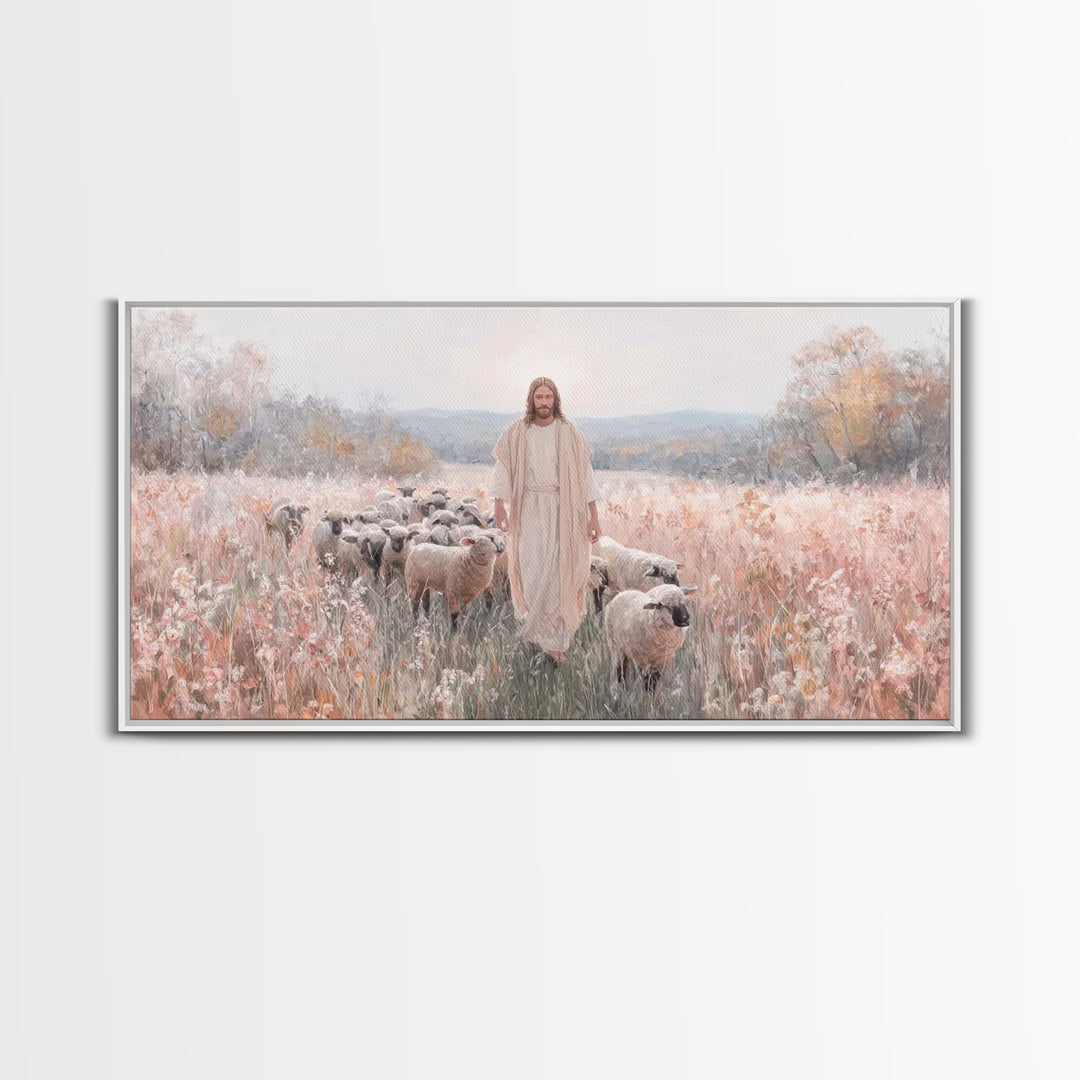 Pasture Of Grace – Framed Canvas Print – Jesus Painting – Christian Art Canvas – Christian Wall Art – Christian Art – Christian Gift